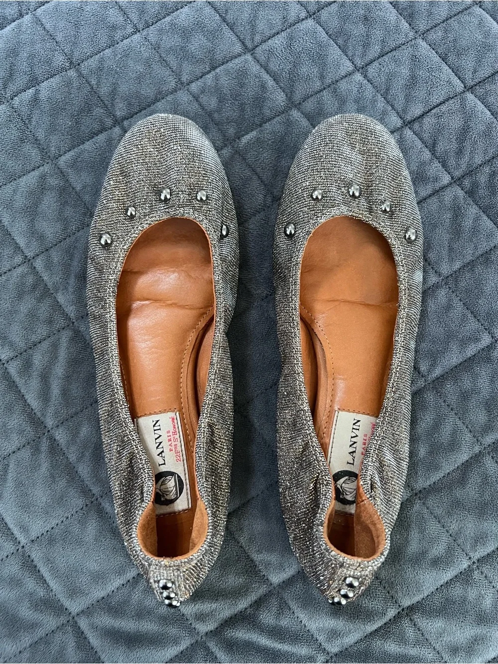 Lanvin Ballet Flats Women’s Size 6 Metallic Silver Sparkle Parisian Shoes